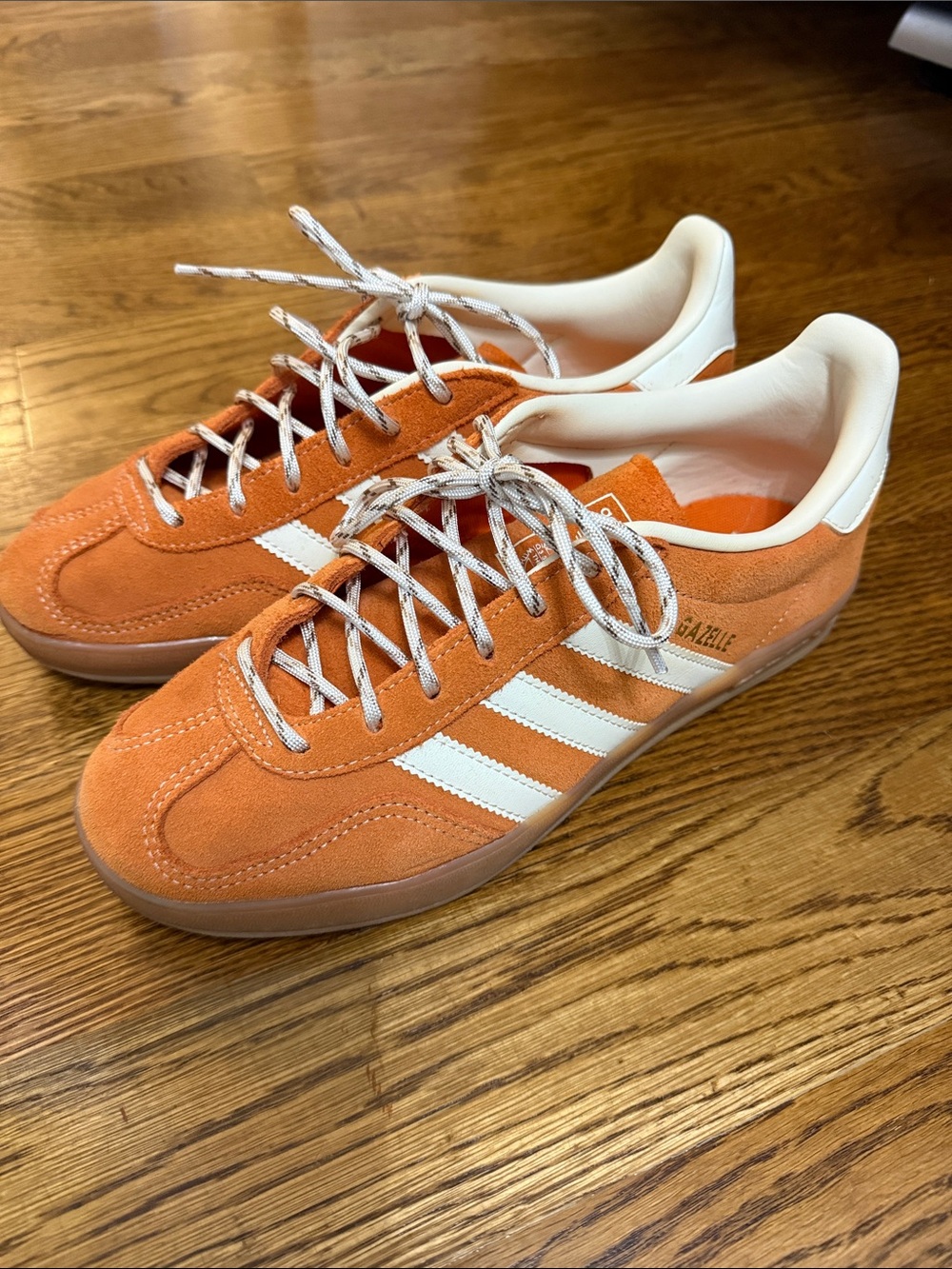 adidas Orange Suede Sneakers with White Stripes
